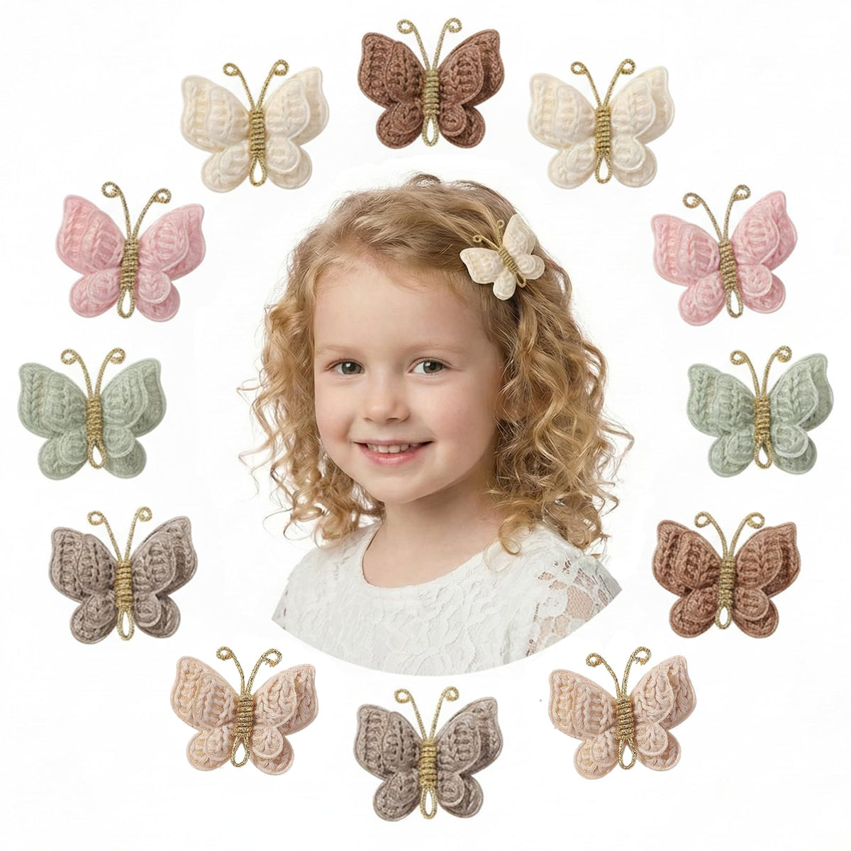 Pinkoriart front packaging showing 12 beige butterfly clips and organized set