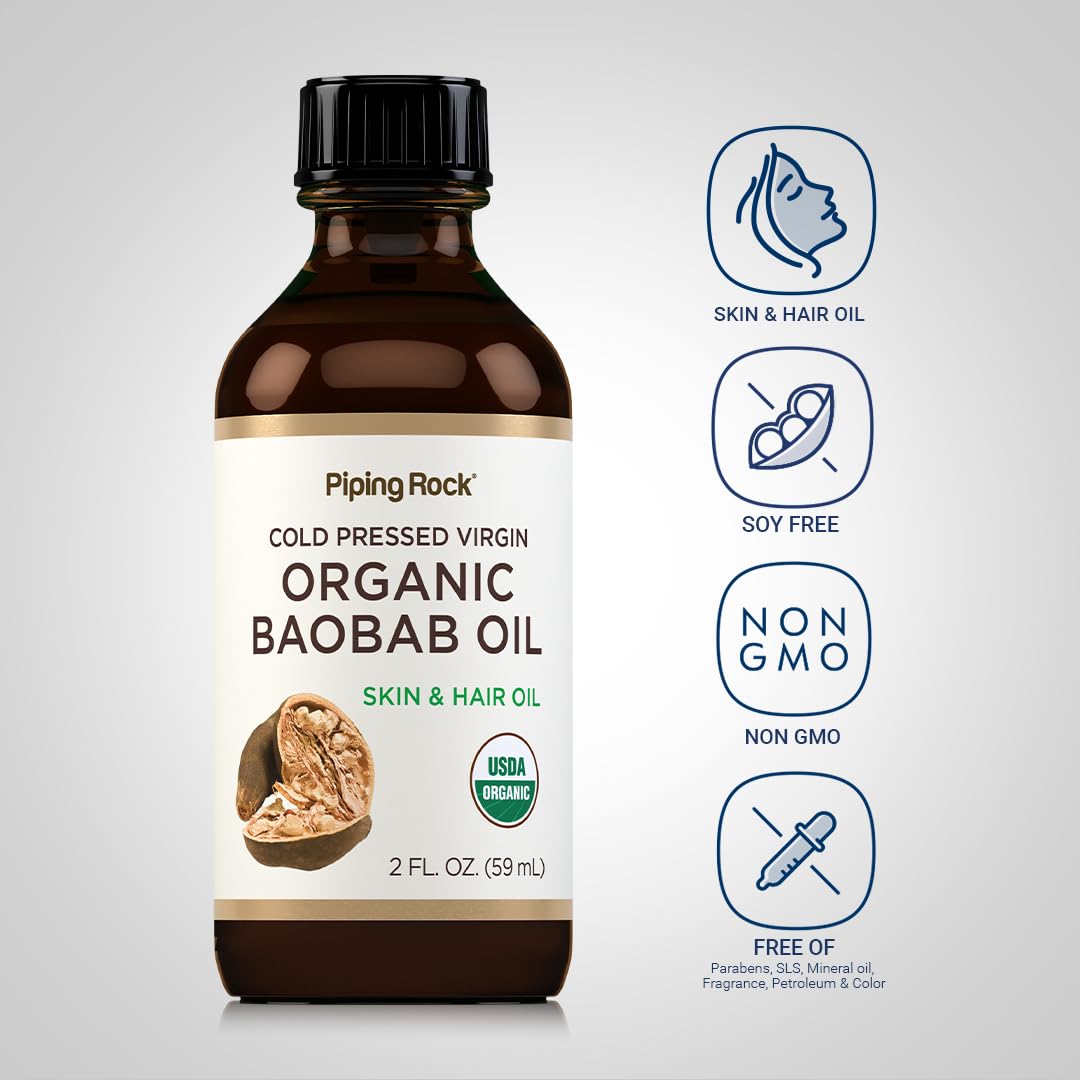 Piping Rock baobab oil dropper dispensing an even moisturizing drop
