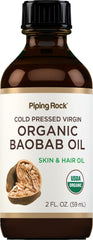 Piping Rock baobab oil front bottle shows organic labeling and size