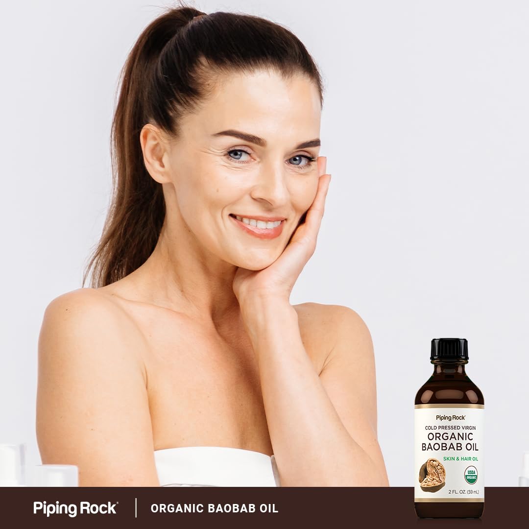 Piping Rock baobab oil next to ruler showing 2 fl oz scale