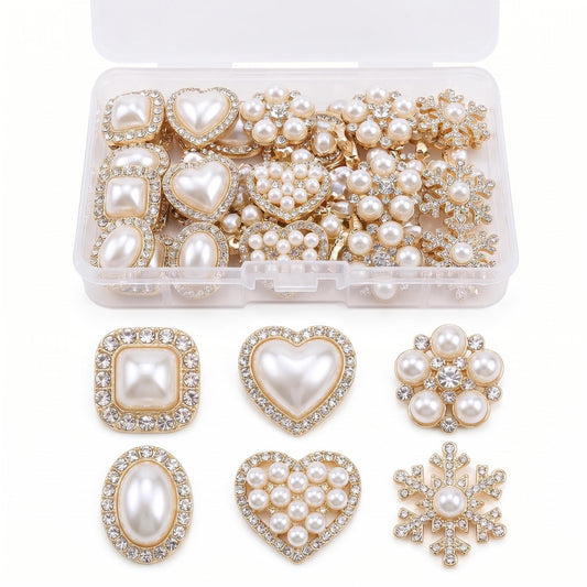 PIPITREE front packaging showing 60 rhinestone pearl flower buttons, easy selection benefit