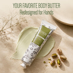 Pistaché Skincare creamy texture close-up that absorbs quickly for soft hands