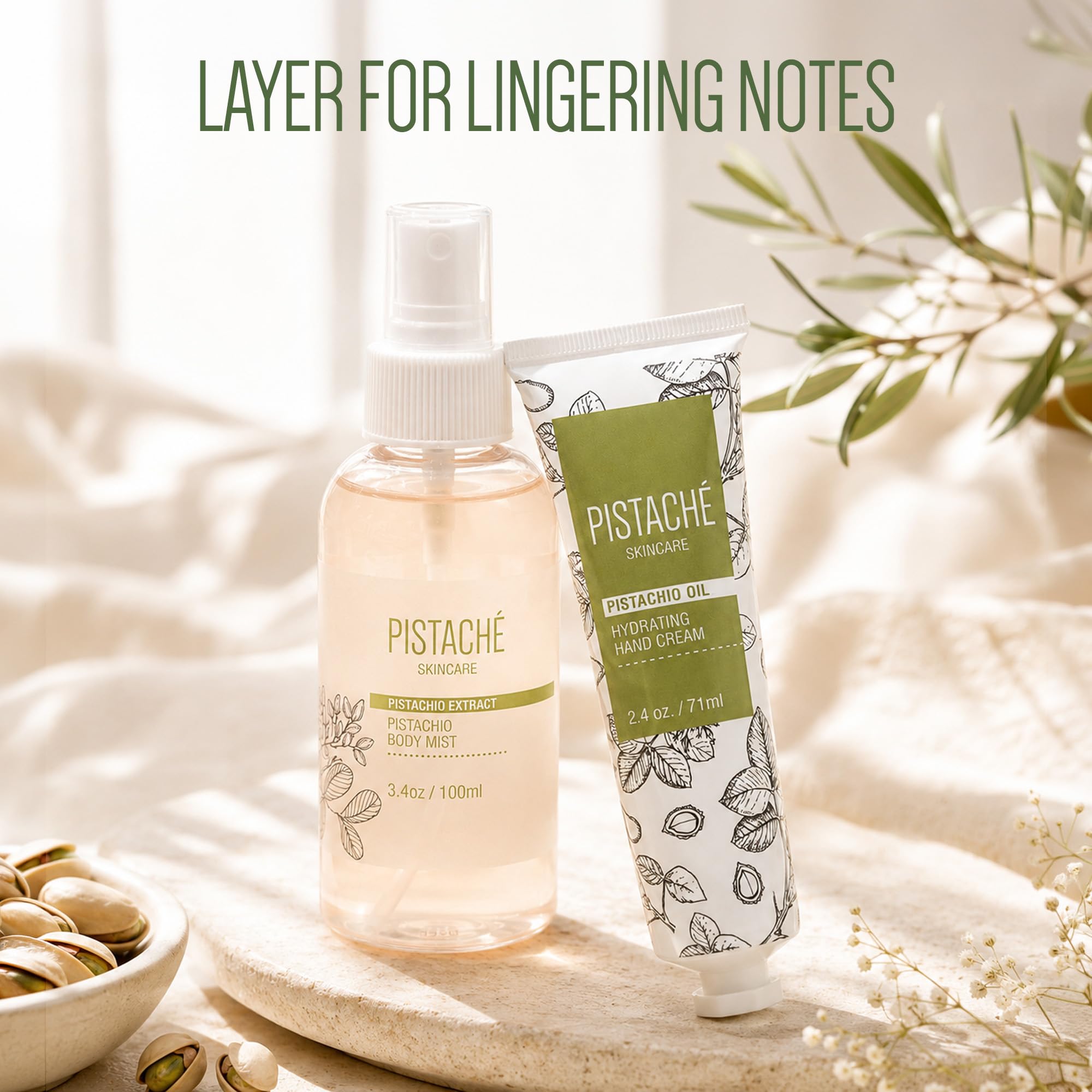 Pistaché Skincare pistachios and seaweed ingredients showing natural benefits