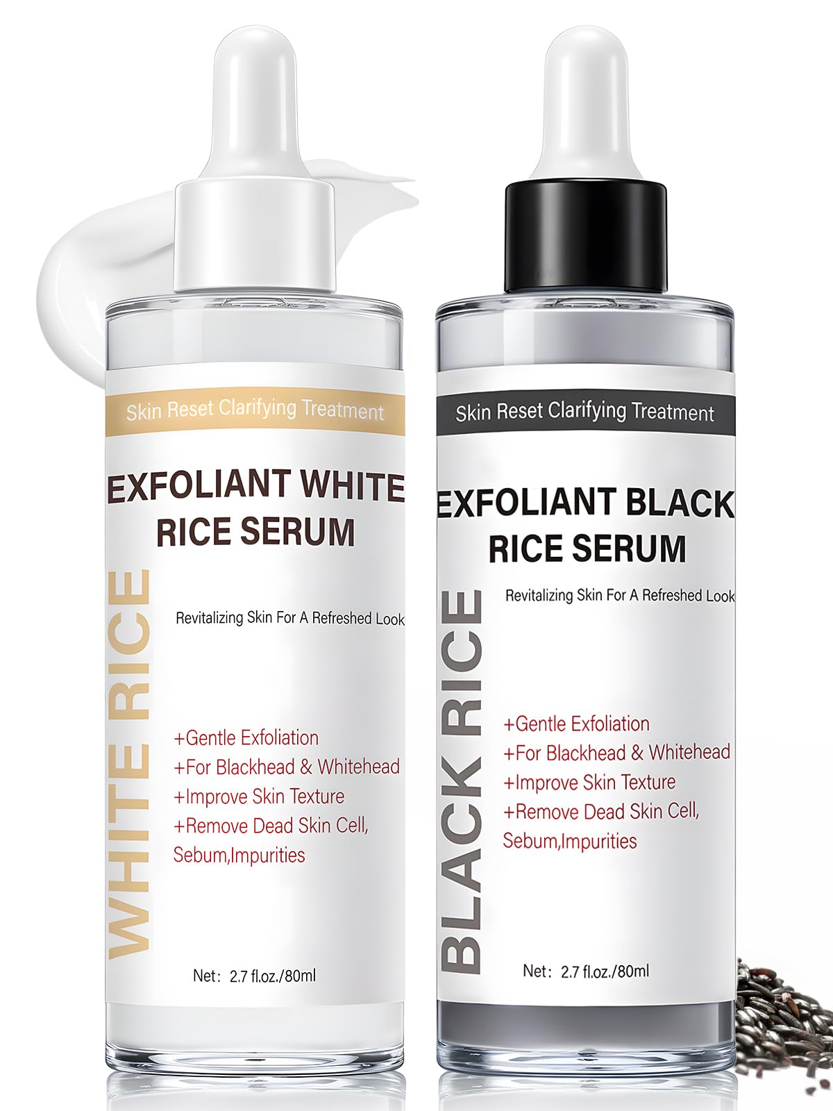 PIVETOS front packaging showing dual rice exfoliant benefits