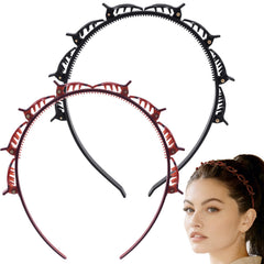 Pivotik front view of black and brown headbands showing two-piece set and compact design