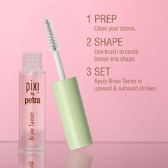 Pixi Brow Tamer before and after brows showing natural groomed benefit