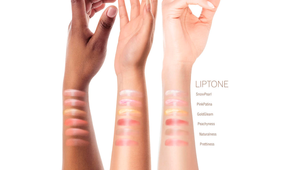 Pixi LipTone swatch texture on skin highlighting glossy, non-sticky finish and hydration