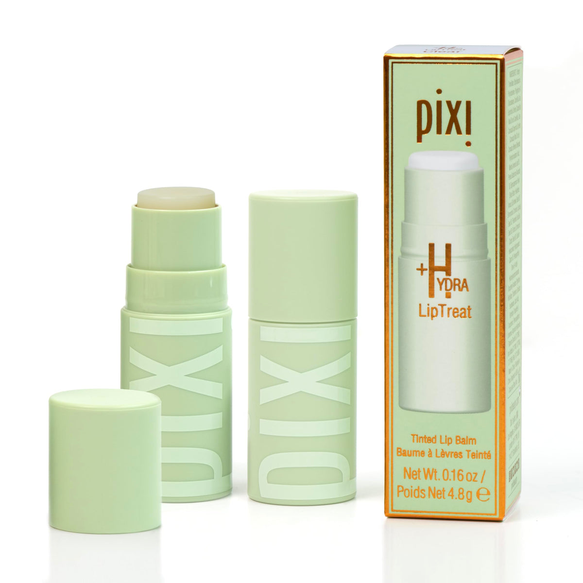 Pixi +Hydra LipTreat front packaging showing compact stick and branding for easy identification