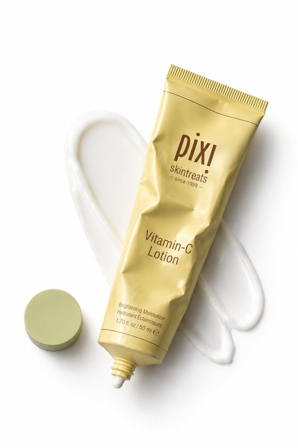 Pixi front packaging showing lotion tube and product benefits
