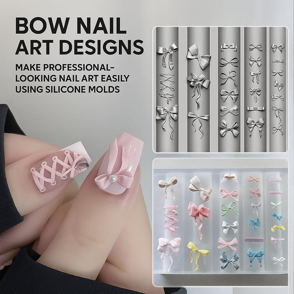 Pizadix finished bow charms applied on manicure creating cute accents