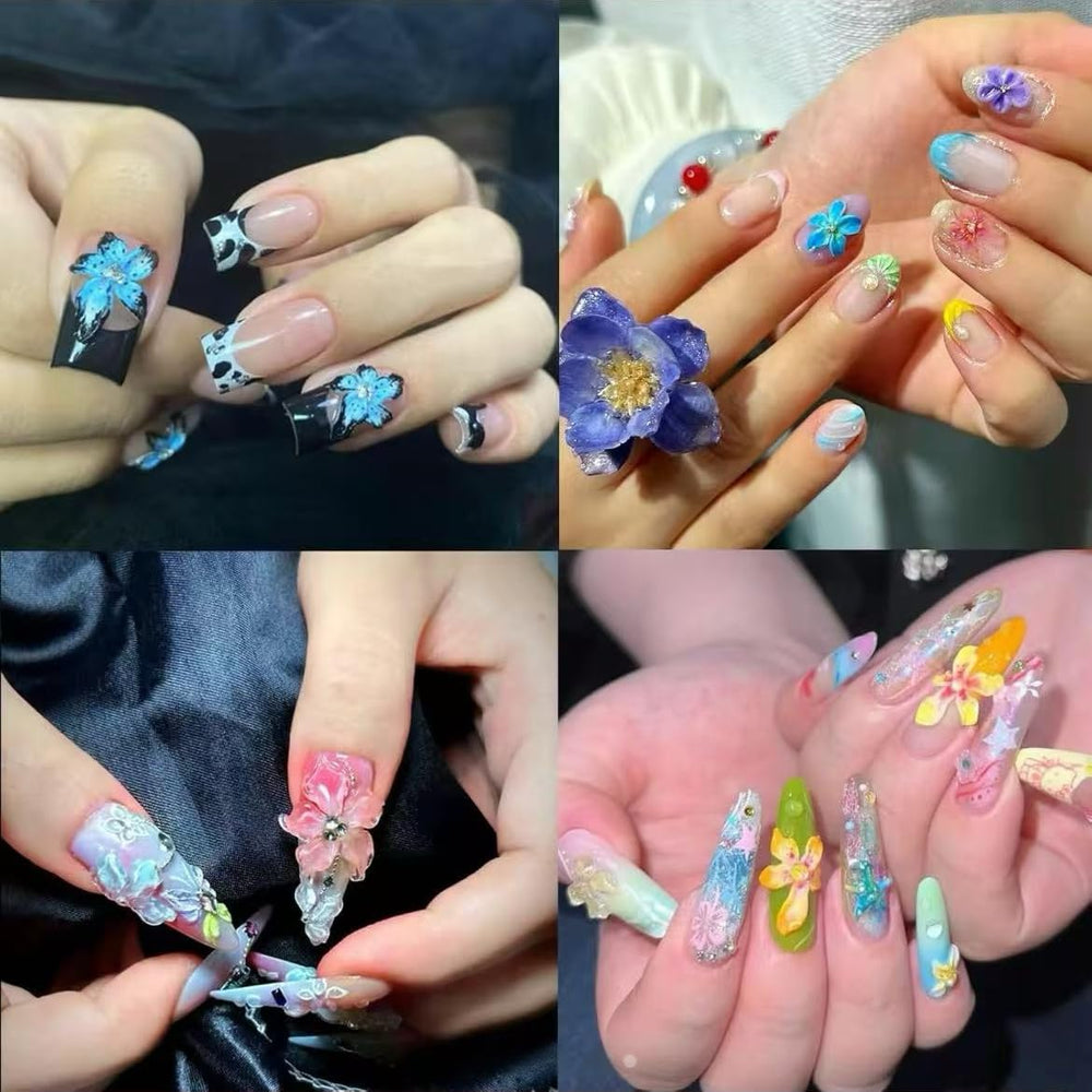 Pizadix cured floral charm adhered to nail tip showing finished salon look benefit
