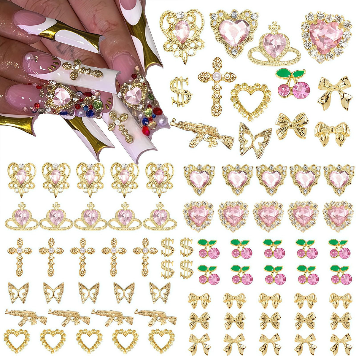 Pizadix front packaging showing gold pink charm assortment and benefit to organize