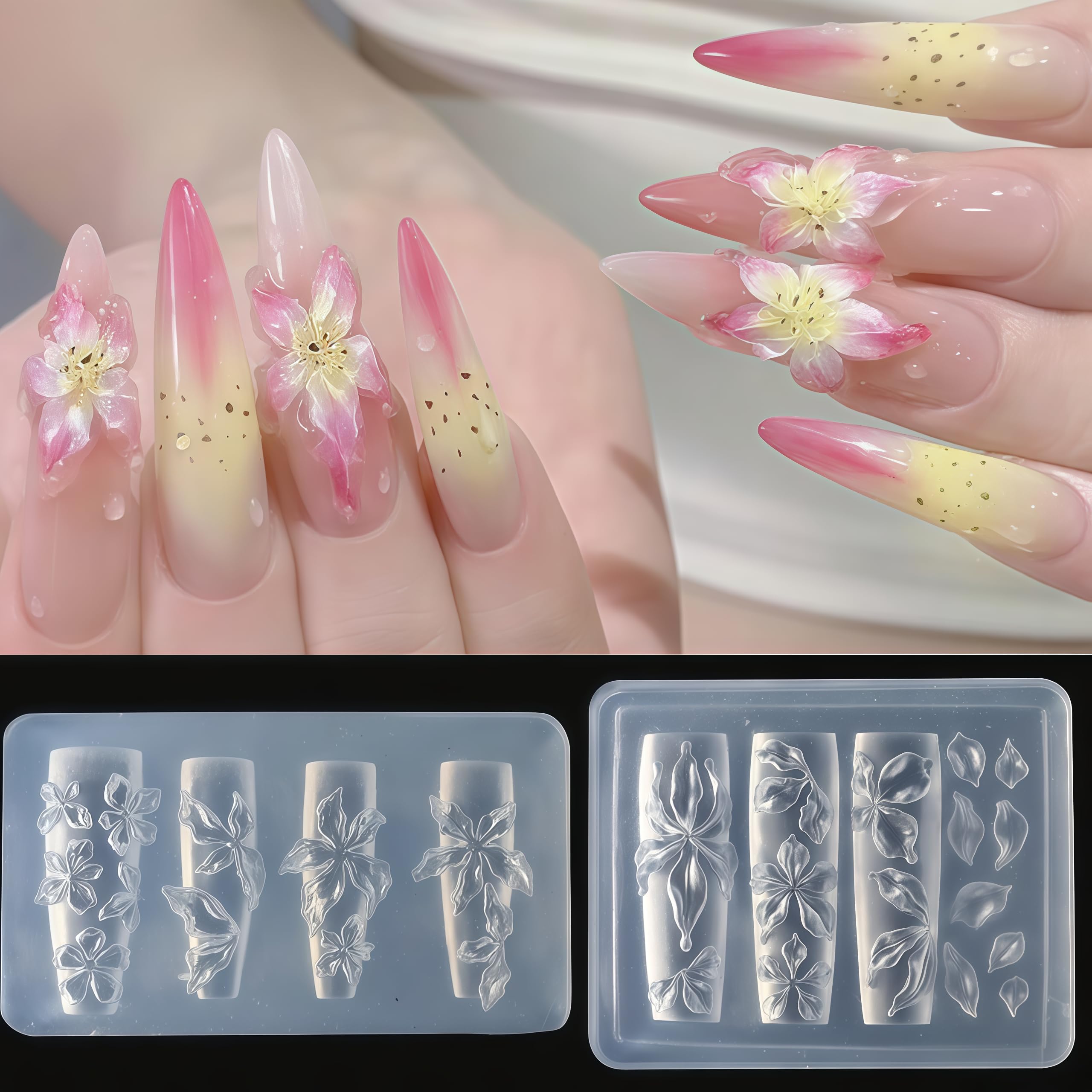 Pizadix closeup of petal texture in silicone mold showing fine details for lifelike nails