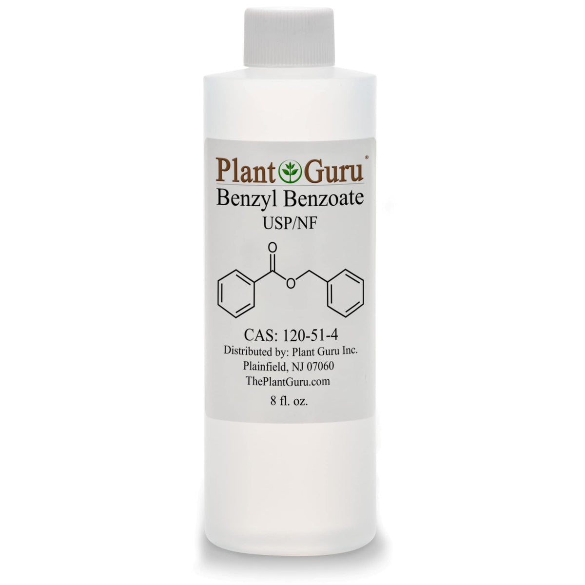 Plant Guru front bottle of benzyl benzoate USP grade showing product and size