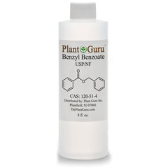 Plant Guru front bottle of benzyl benzoate USP grade showing product and size