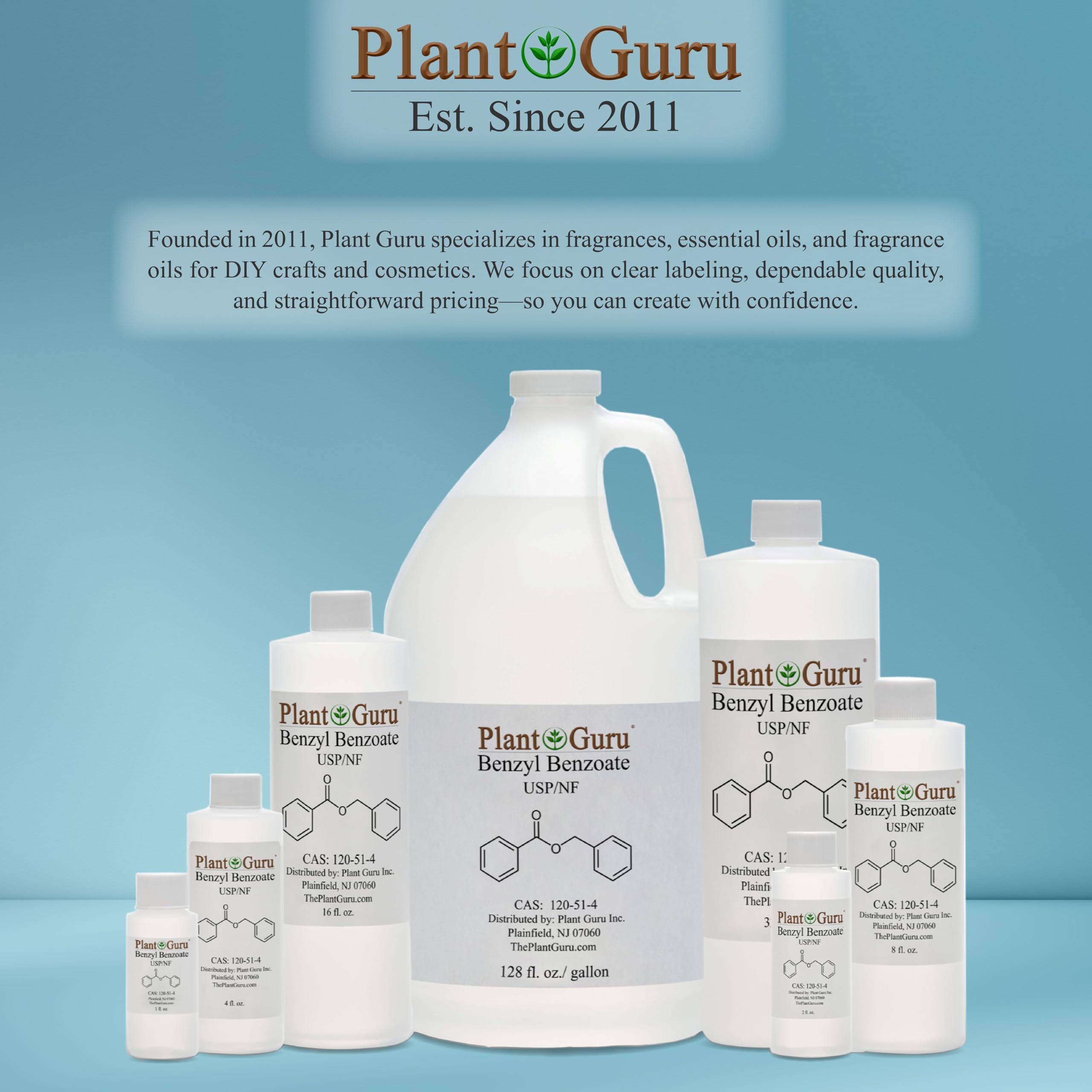 Plant Guru benzyl benzoate on a formulator workbench showing DIY use