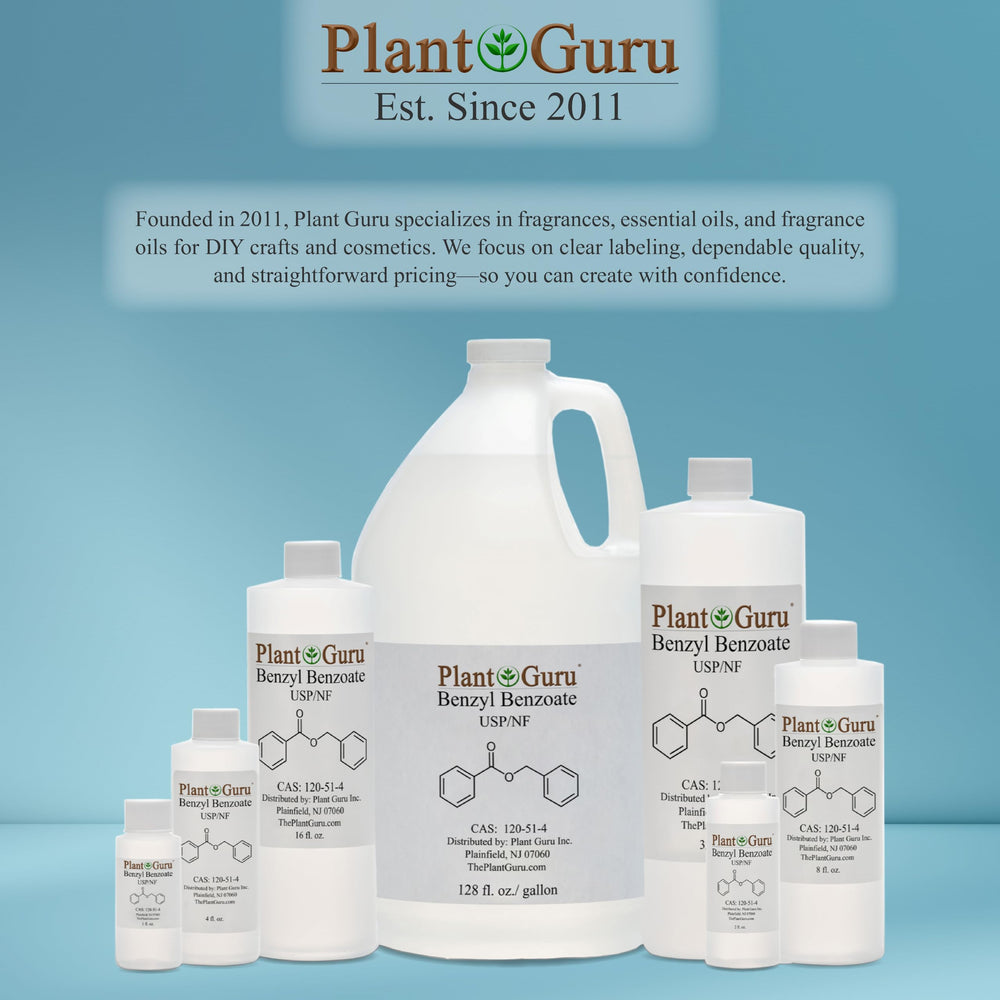 Plant Guru benzyl benzoate on a formulator workbench showing DIY use