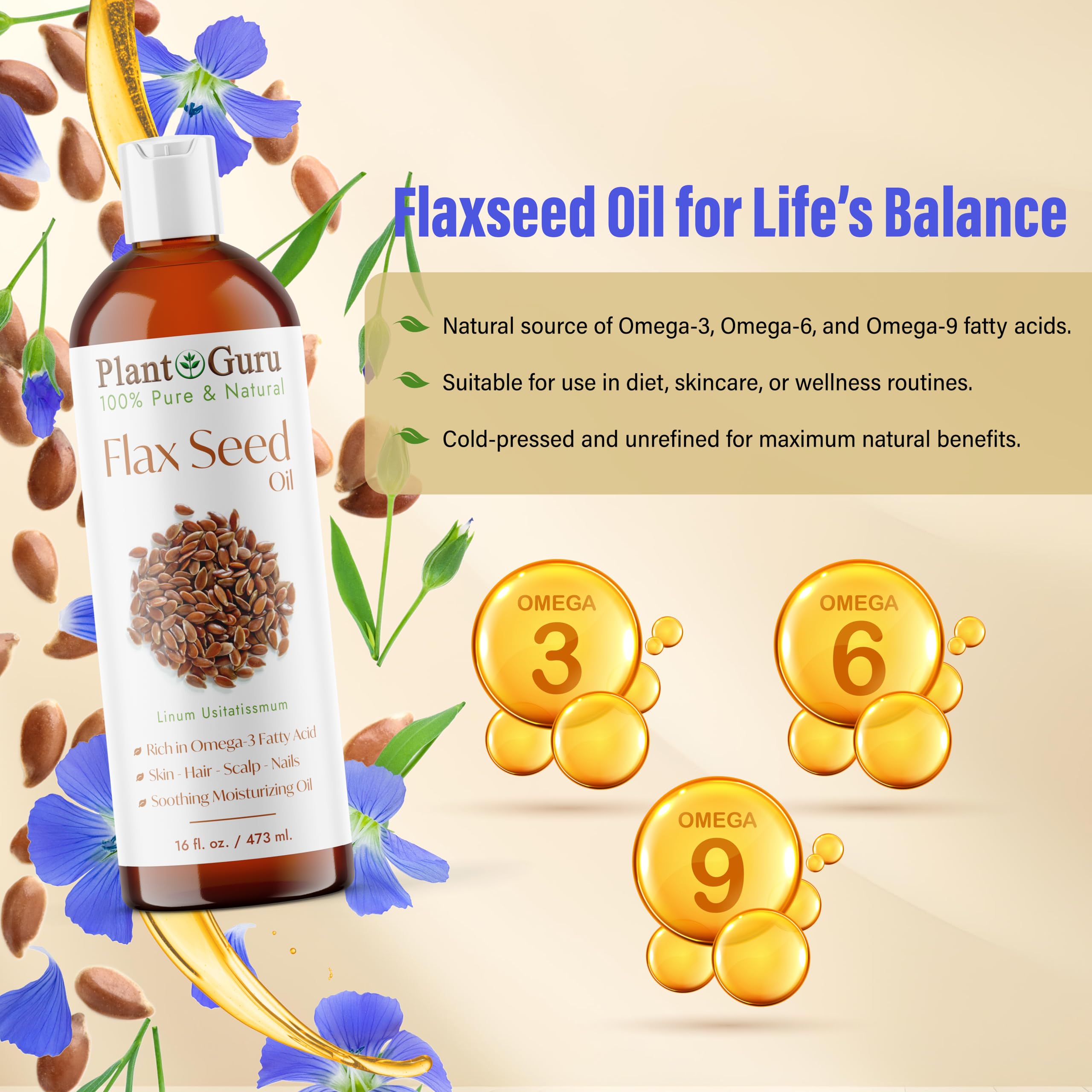 Plant Guru flaxseed oil drops showing smooth texture and absorbency