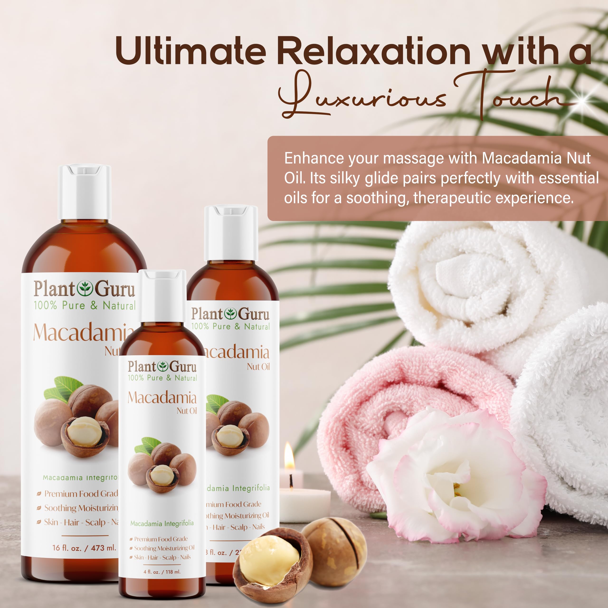 Plant Guru macadamia oil on hand demonstrating quick skin hydration benefit