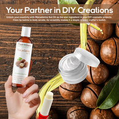 Plant Guru macadamia 4 fl oz bottle next to common items showing size