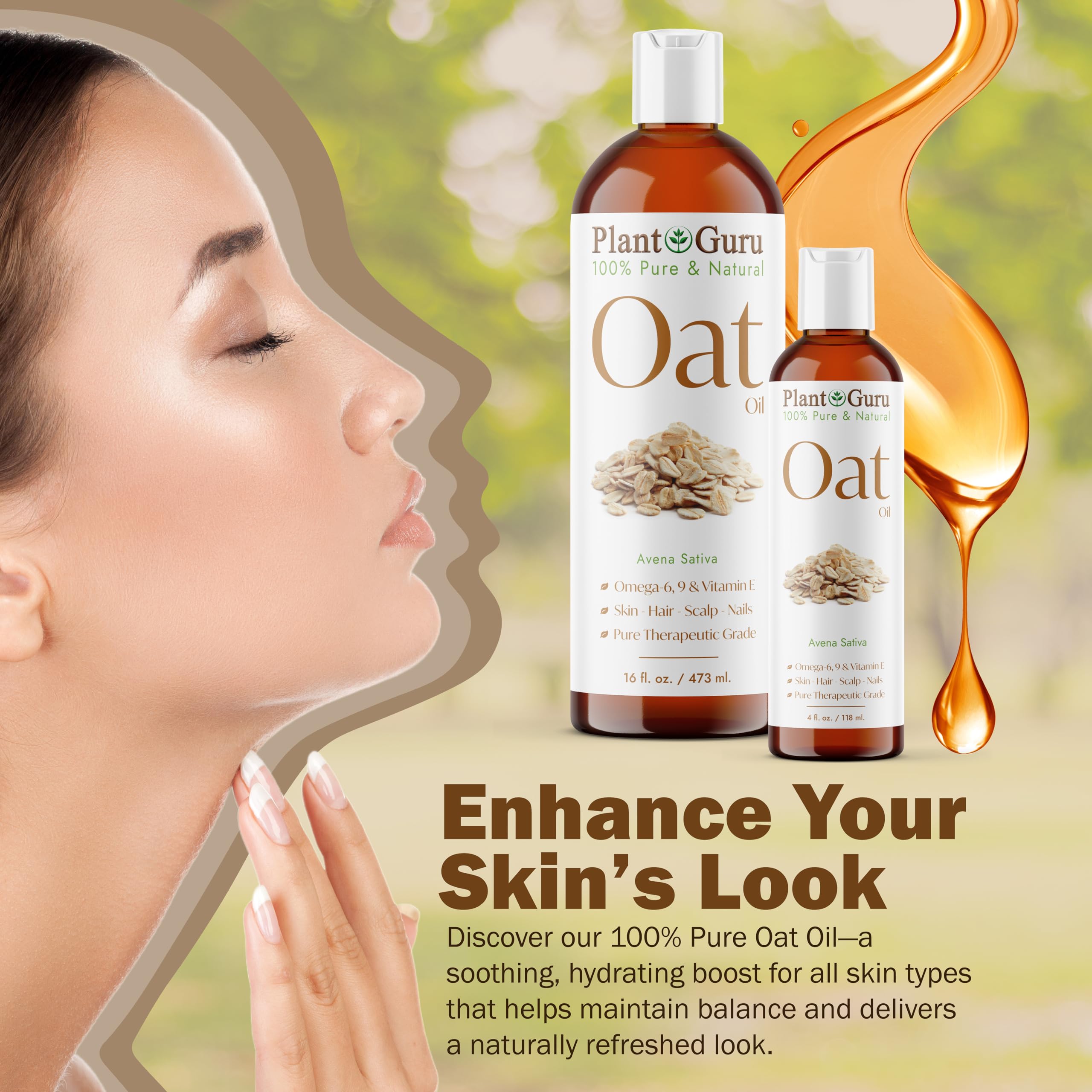 Plant Guru oat oil applied to hair ends to reduce frizz and add subtle shine