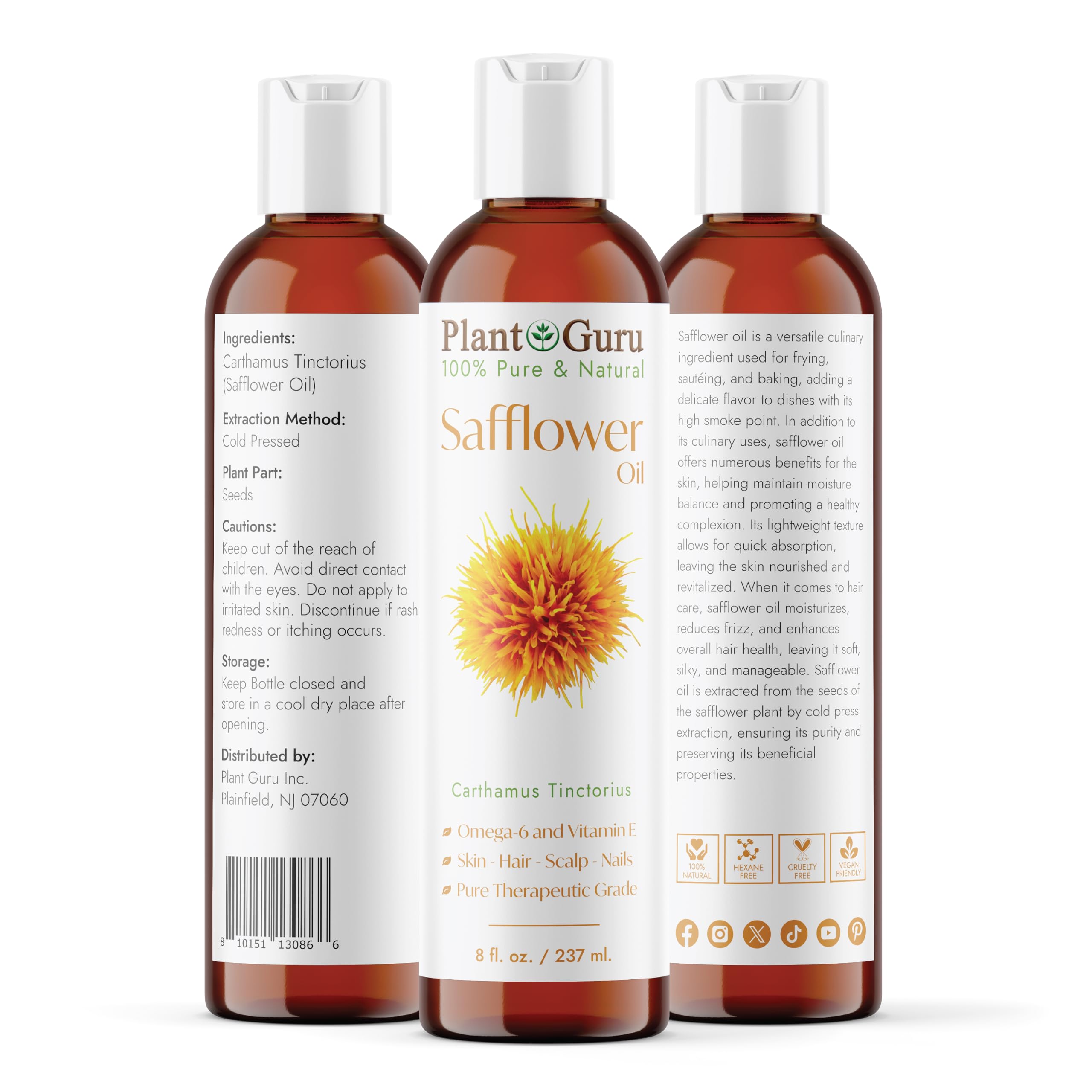 Plant Guru safflower oil texture close-up highlighting lightweight absorption