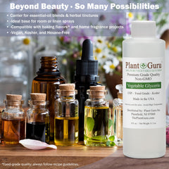 Plant Guru 8 oz bottle beside common household items for size comparison