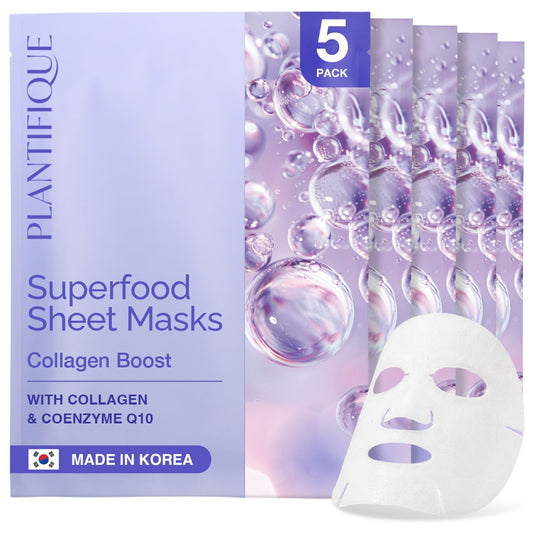 PLANTIFIQUE front packaging showing five individually wrapped masks and benefits