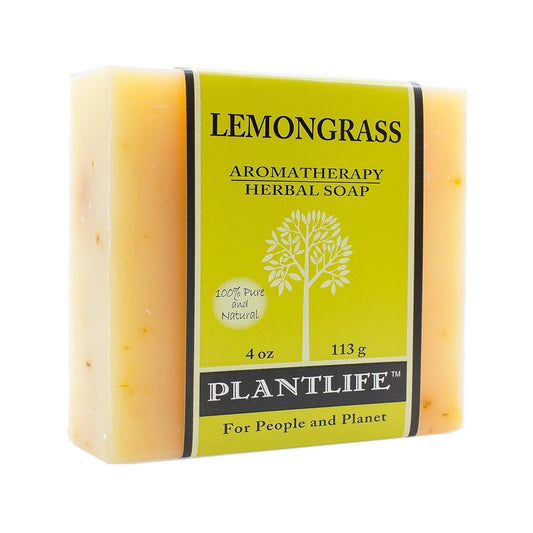 Plantlife lemongrass bar soap front view showing natural texture and fresh scent