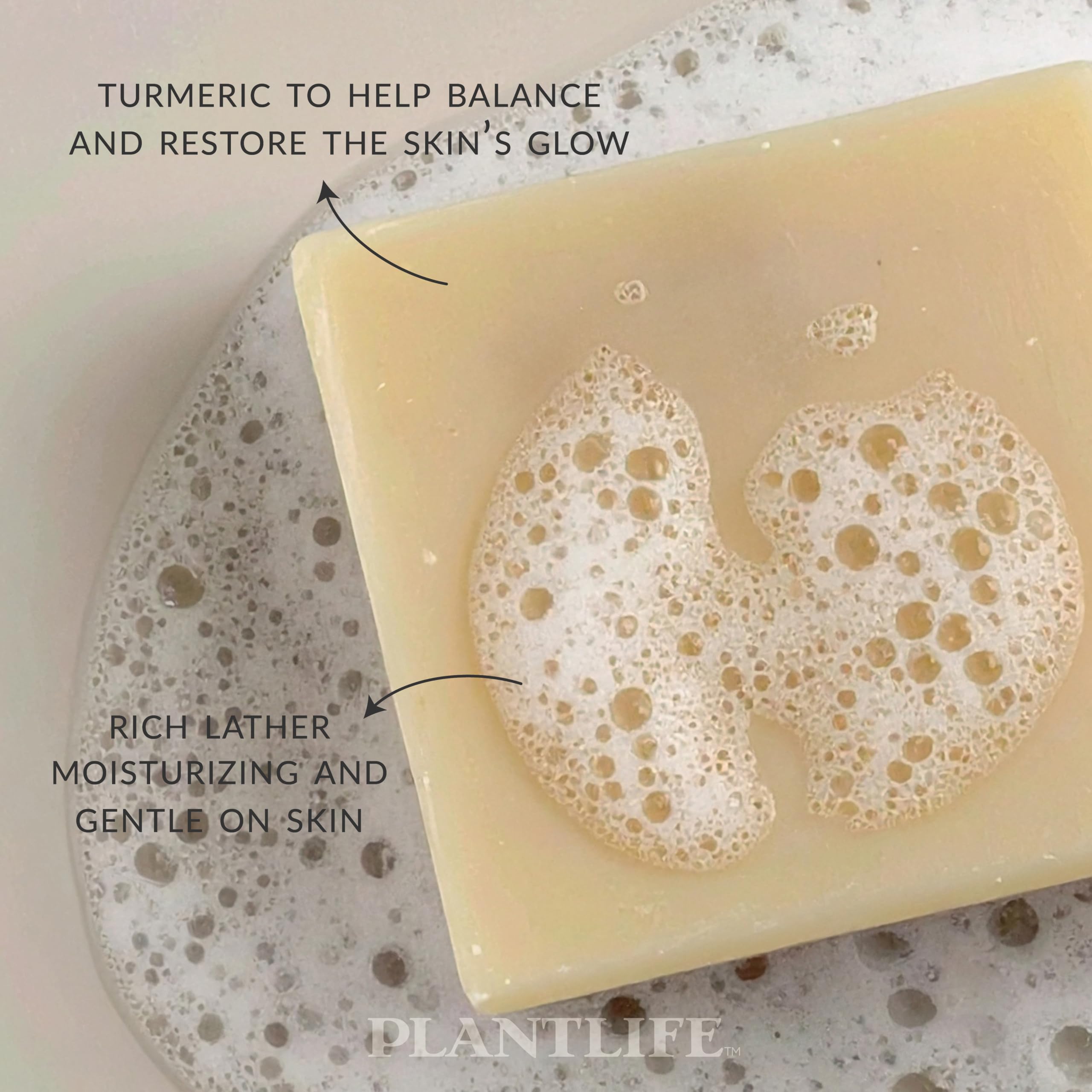 Plantlife turmeric bar soap close-up texture showing organic turmeric particles for gentle exfoliation