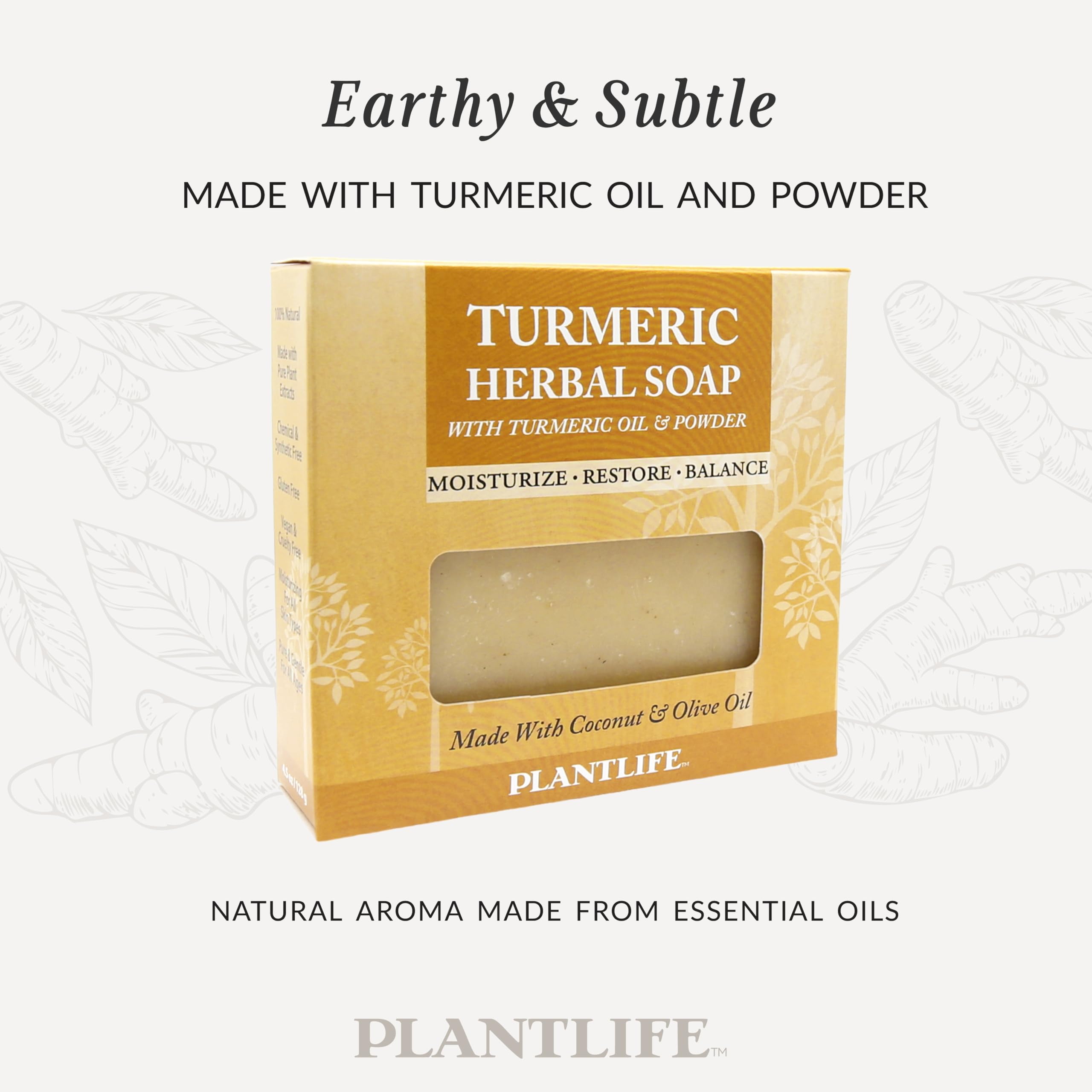 Plantlife turmeric bar soap lather in hand demonstrating creamy foam and moisturizing feel