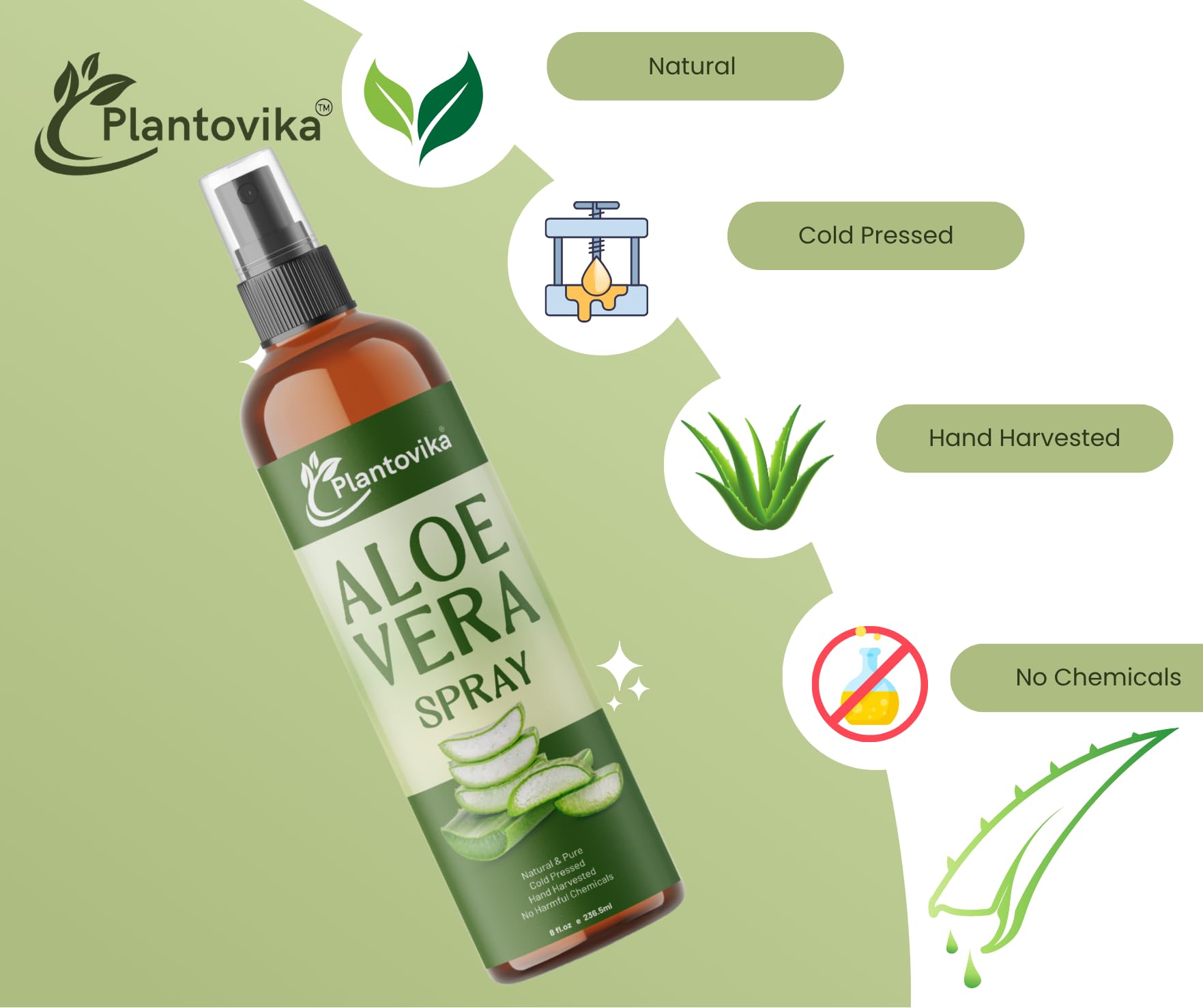 Plantovika size comparison with hand, 8 fl oz travel-friendly bottle for on-the-go use