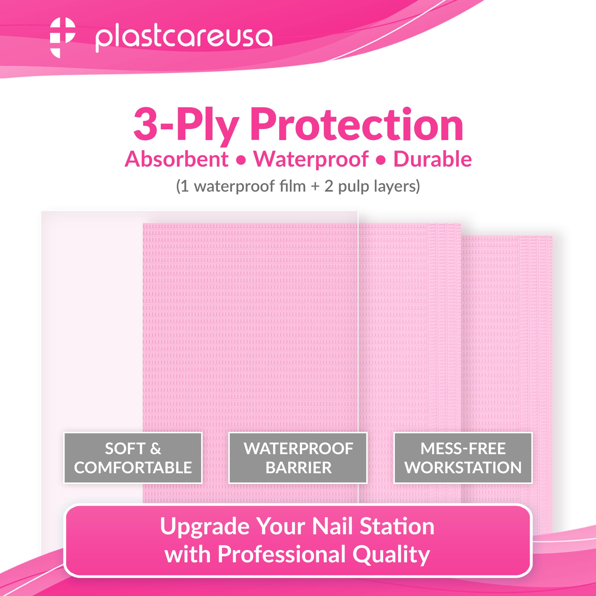 PlastCare USA mat in use under hands during manicure showing clean workspace
