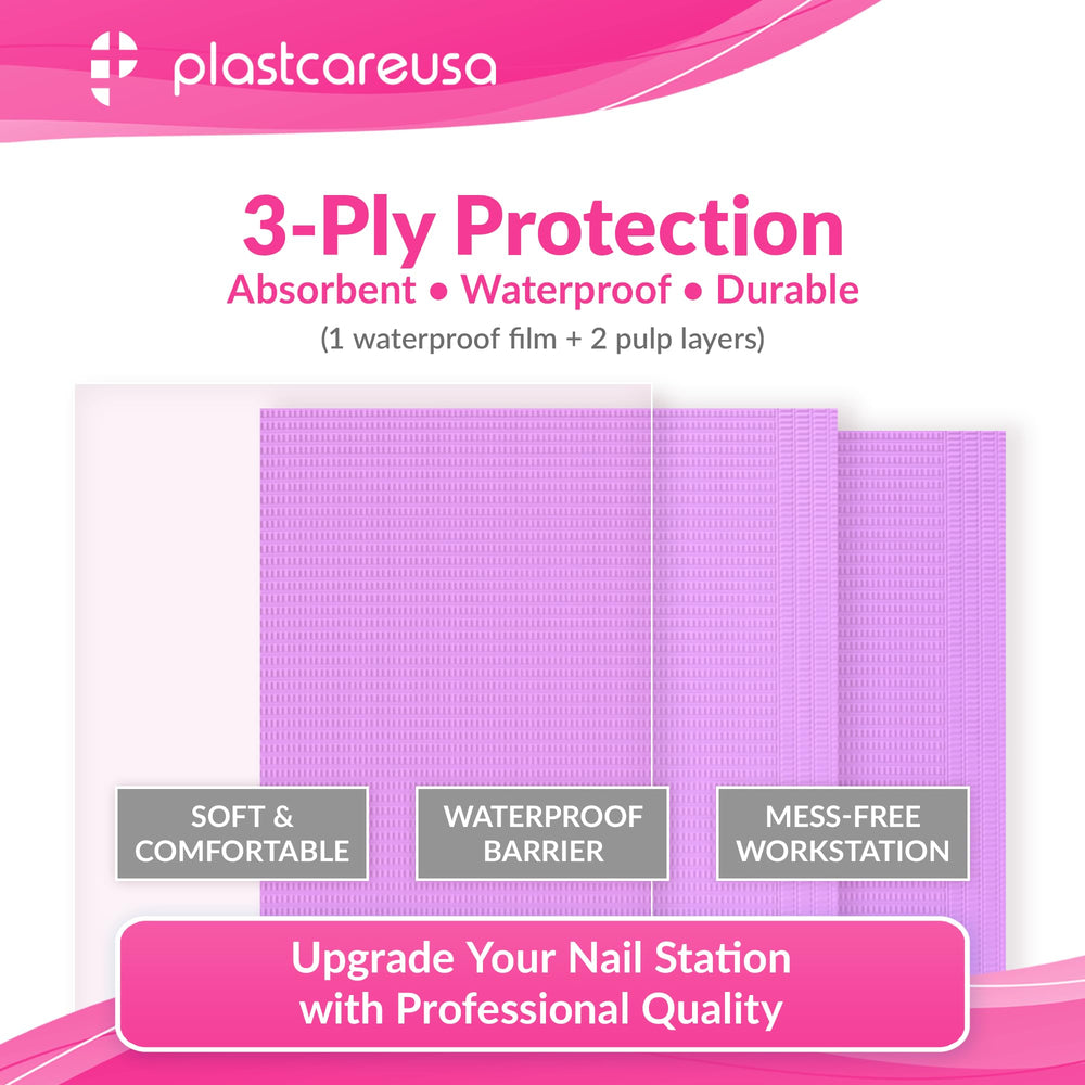 PlastCare USA mat in use under a client's hands keeping manicure area clean
