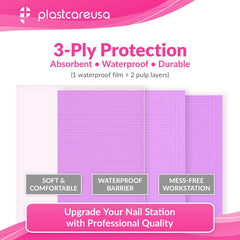 PlastCare USA mat in use under a client's hands keeping manicure area clean