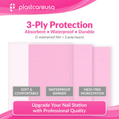 PlastCare USA mat in use under hands during manicure showing clean workspace