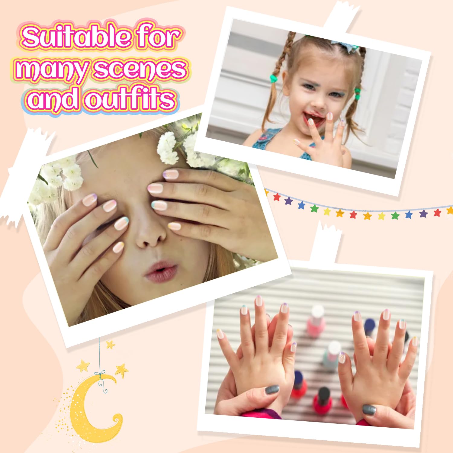 Plauva floral nails applied on a child's fingers demonstrating playful styling and neat finish