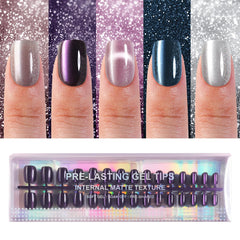 Plauva front packaging of 150 cat eye press-on nails shows complete kit benefits