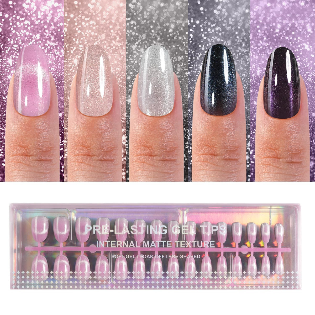 Plauva front packaging showing 150-piece glossy cat eye nails and convenient kit