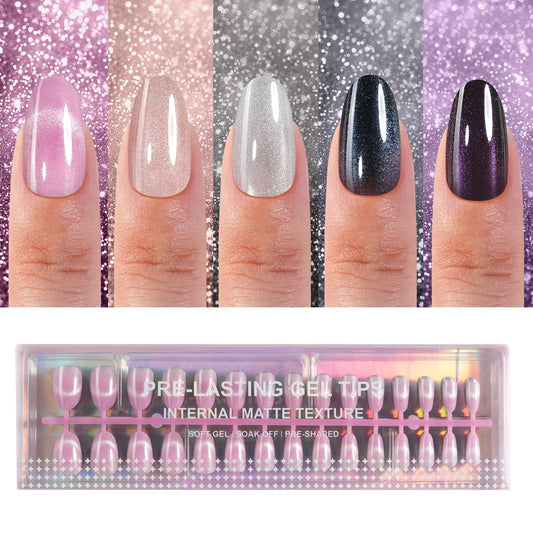 Plauva front packaging showing 150-piece glossy cat eye nails and convenient kit