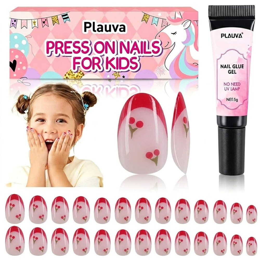 Plauva front packaging showing red cherry design and included glue benefit instant style