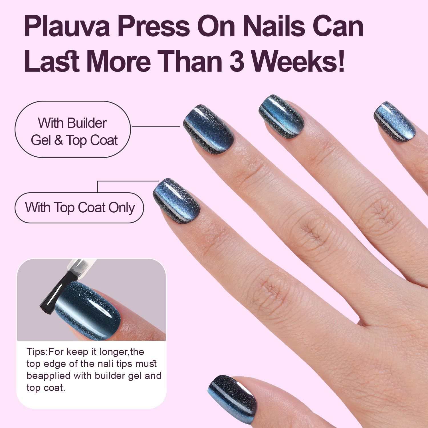 Plauva nail tip next to fingertip showing size and natural-looking fit benefit