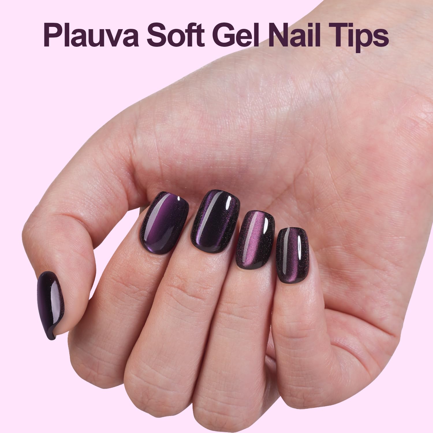 Plauva close-up of soft gel texture and cat eye glitter for durable shine