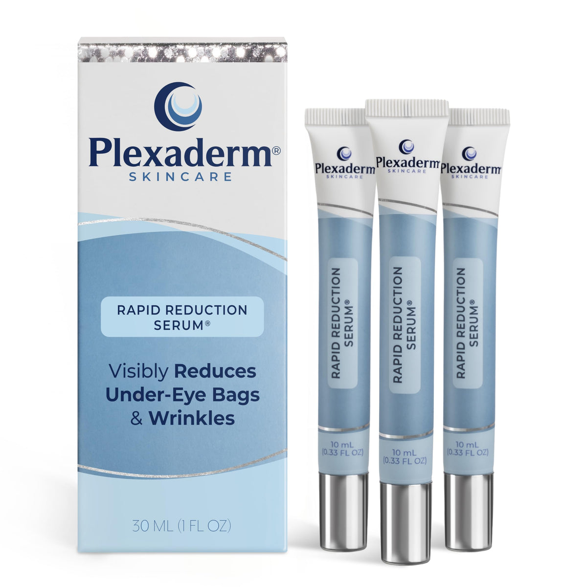 Plexaderm three full size tubes front view showing instant cosmetic lift benefits