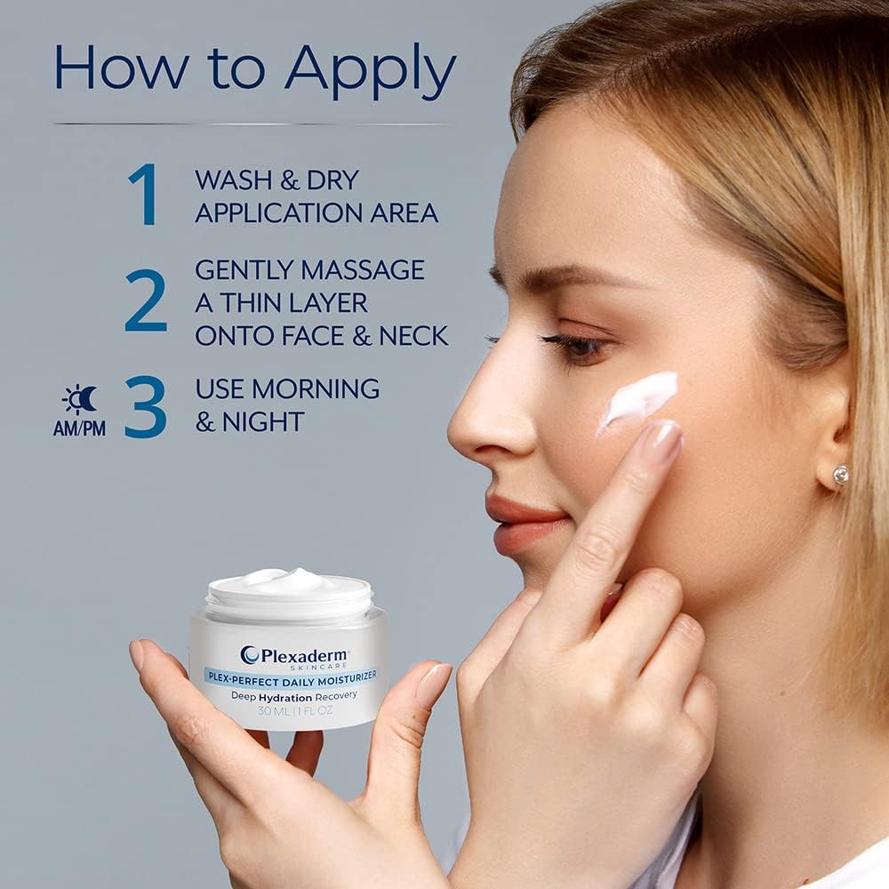 Plexaderm applied on fingertip at bathroom counter suggesting easy daily application