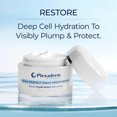 Plexaderm moisturizer in hand demonstrating 1 fl oz size and travel-friendly convenience