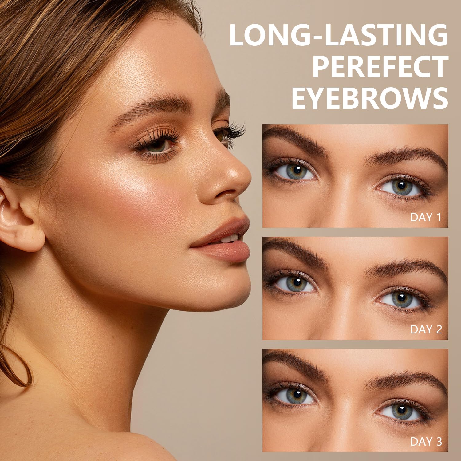 Plresen applying eyebrow gel with brush demonstrating easy outline and filling