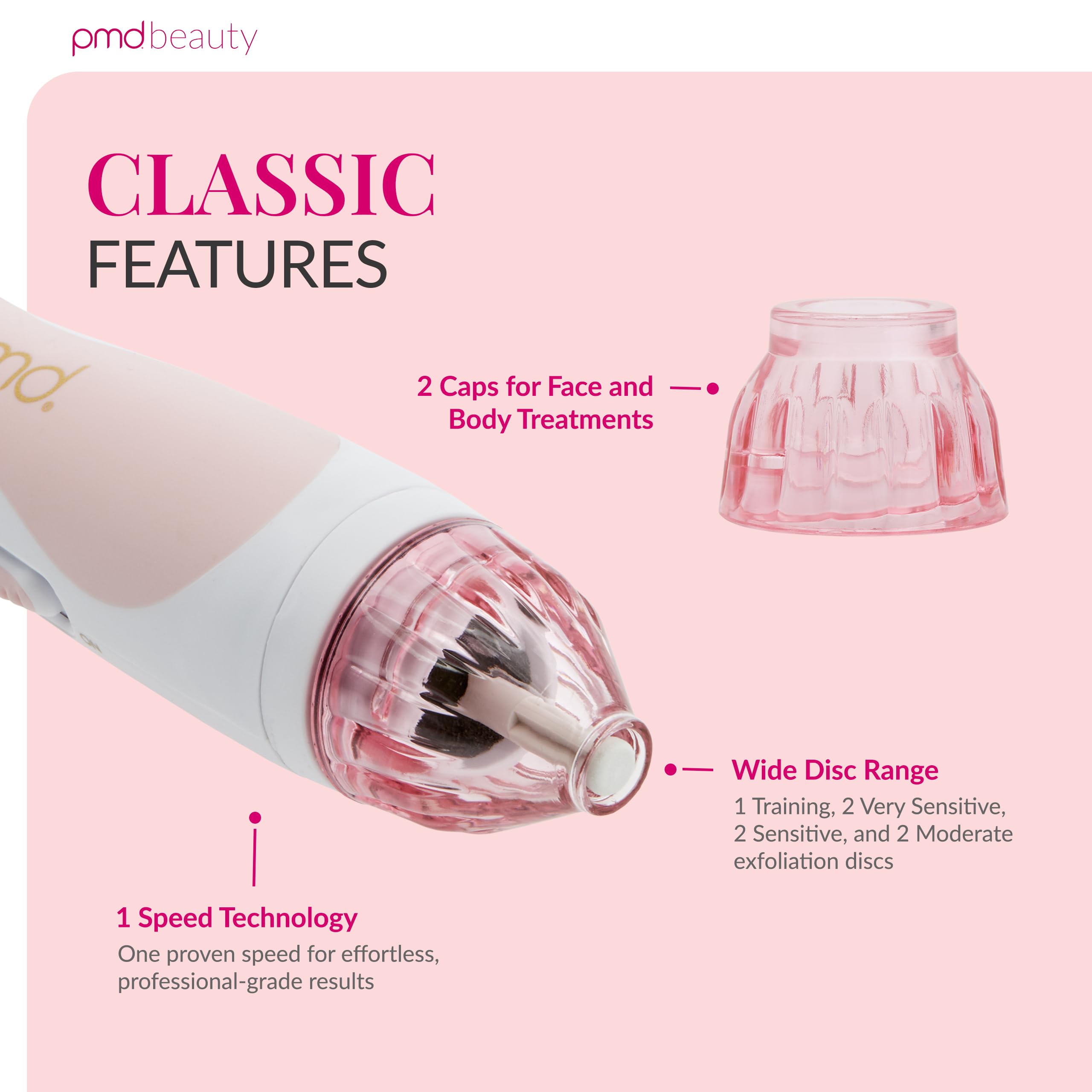 PMD Beauty device with multiple discs displayed for customizable treatments