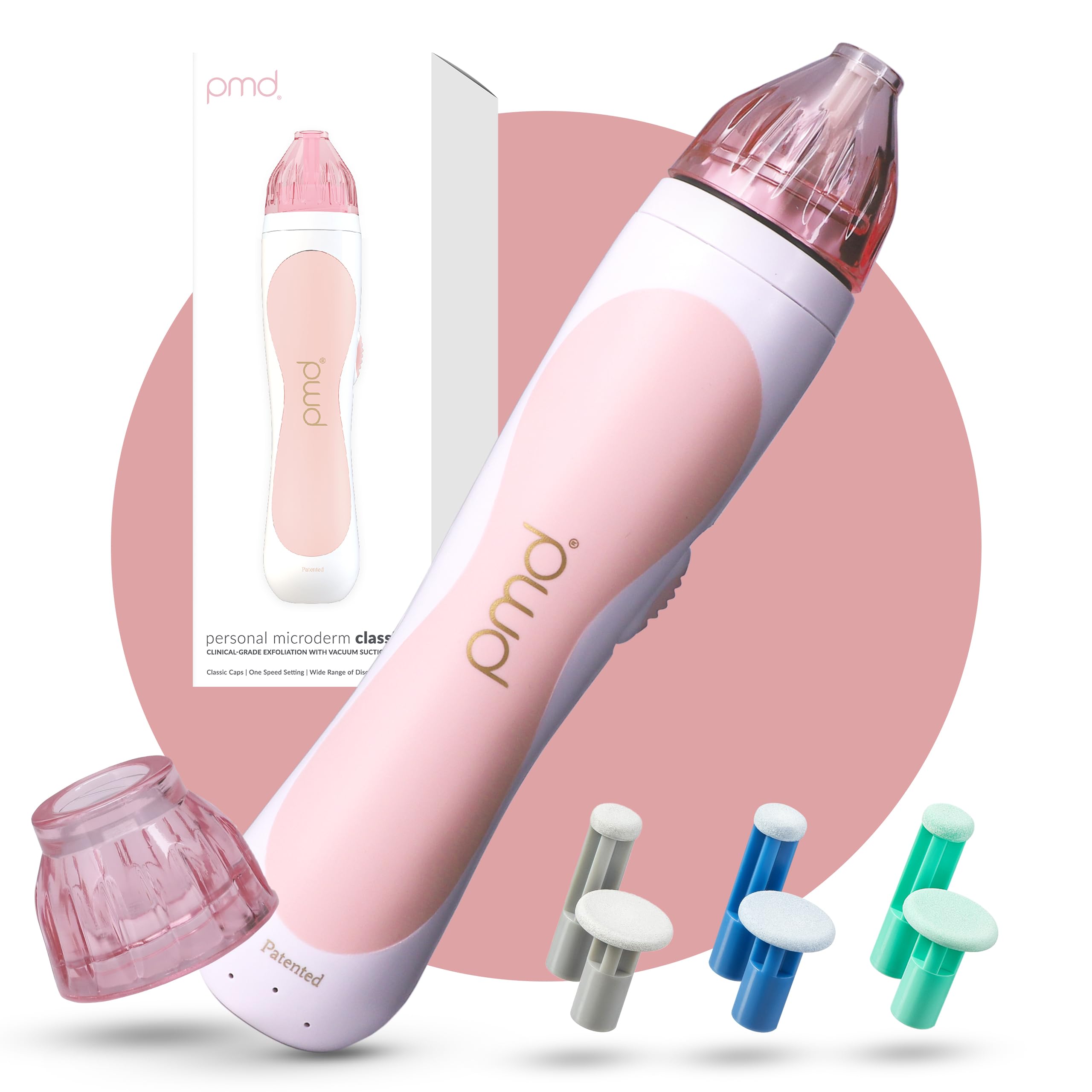 PMD Beauty Personal Microderm Classic front view showing ergonomic design and easy grip benefit
