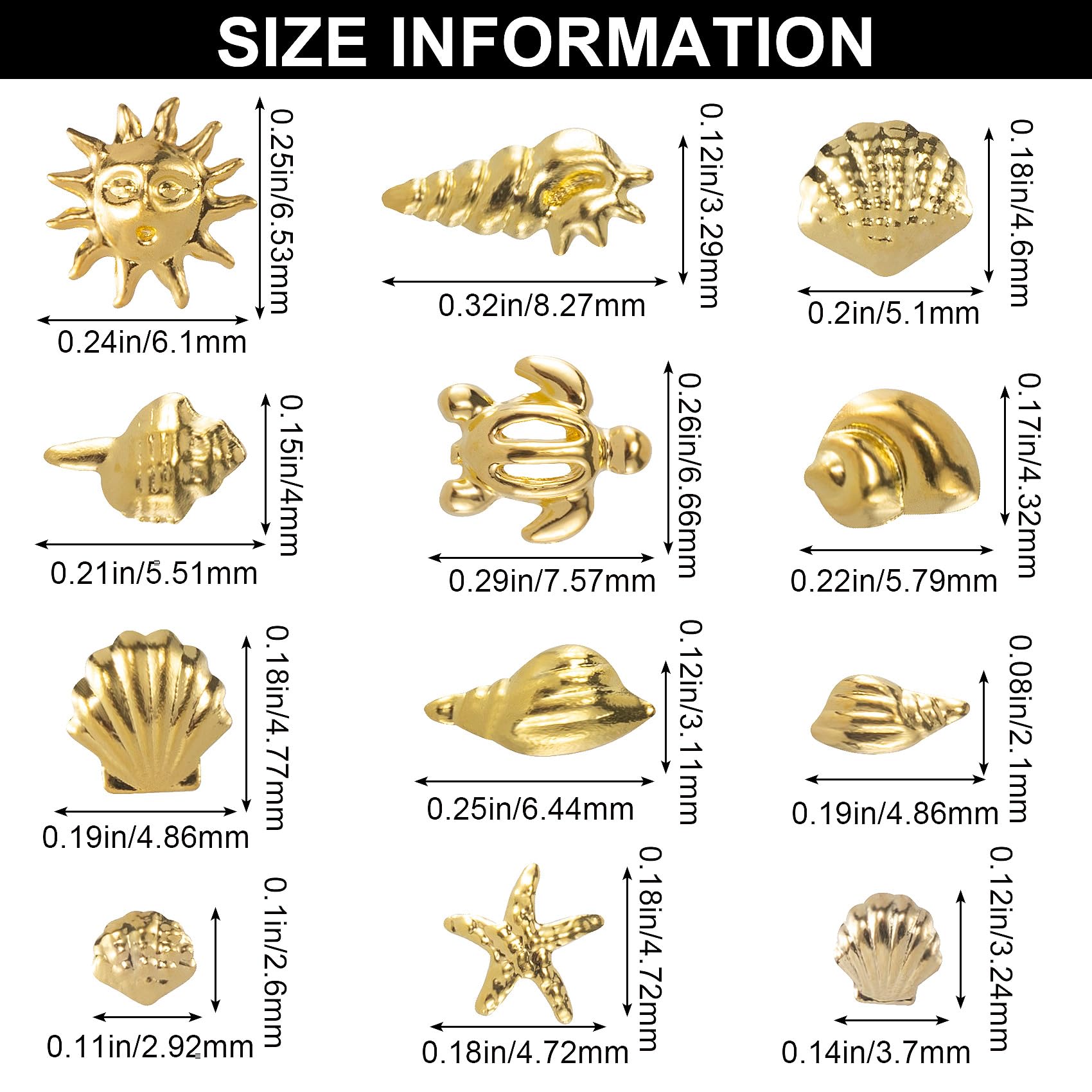 Pndeyo close-up of gold starfish and shell charms showing texture and fine detail benefit visual sparkle